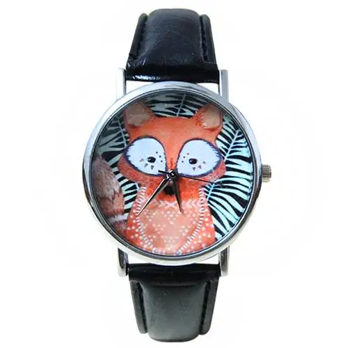 

Unisex Black White Stripe Fox Dial Faux Leather Band Analog Quartz Wrist Watch Bracelet