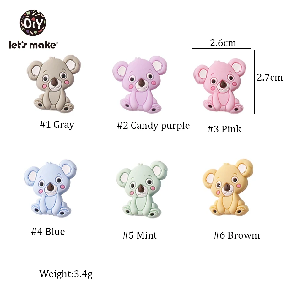 Let's make-Cuentas de dentici&oacute;n de silicona Koala para ni&ntilde;os, accesorios de cadena Diy, cuentas de silicona sin BPA para mordedor de beb&eacute;, venta al por mayor, 100 Uds.-2