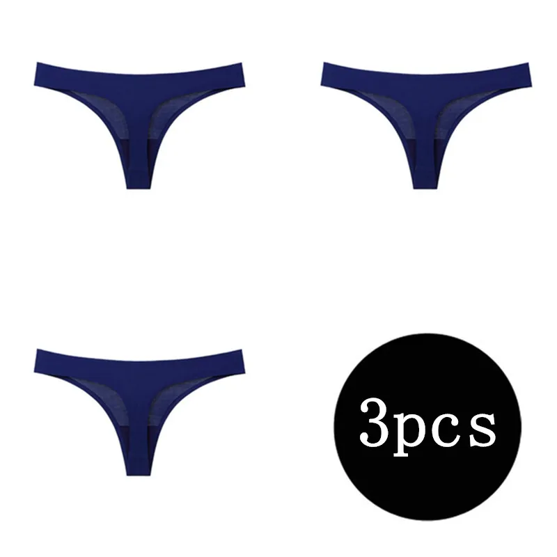 Dark Blue 3 шт., хит, женское сексуальное бесшовное нижнее белье, трусики, стринги, женские трусы, Calcinha, нижнее белье, хлопчатобумажные трусики танга, стринги для женщин, трусики - Цвет: Dark Blue