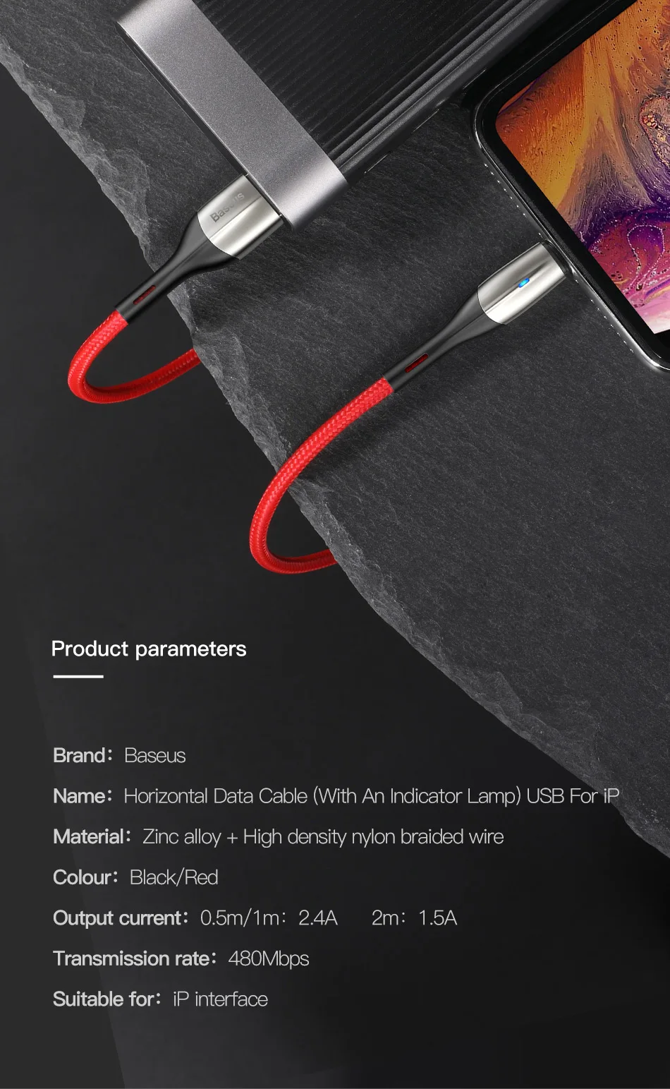 Baseus zn-сплав дизайн освещения usb кабель для iPhone xs max 1 м 2.4A зарядный кабель для iPhone X 8 7 6 plus зарядное устройство USB кабель Se