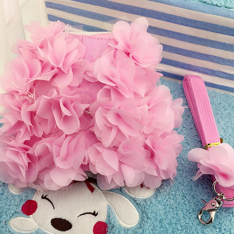 Pink Breathable Stereo Flower Harness Small Dog Pet Leash and Set Puppy Vest Blue Green For Chihuahua Teddy | Дом и сад