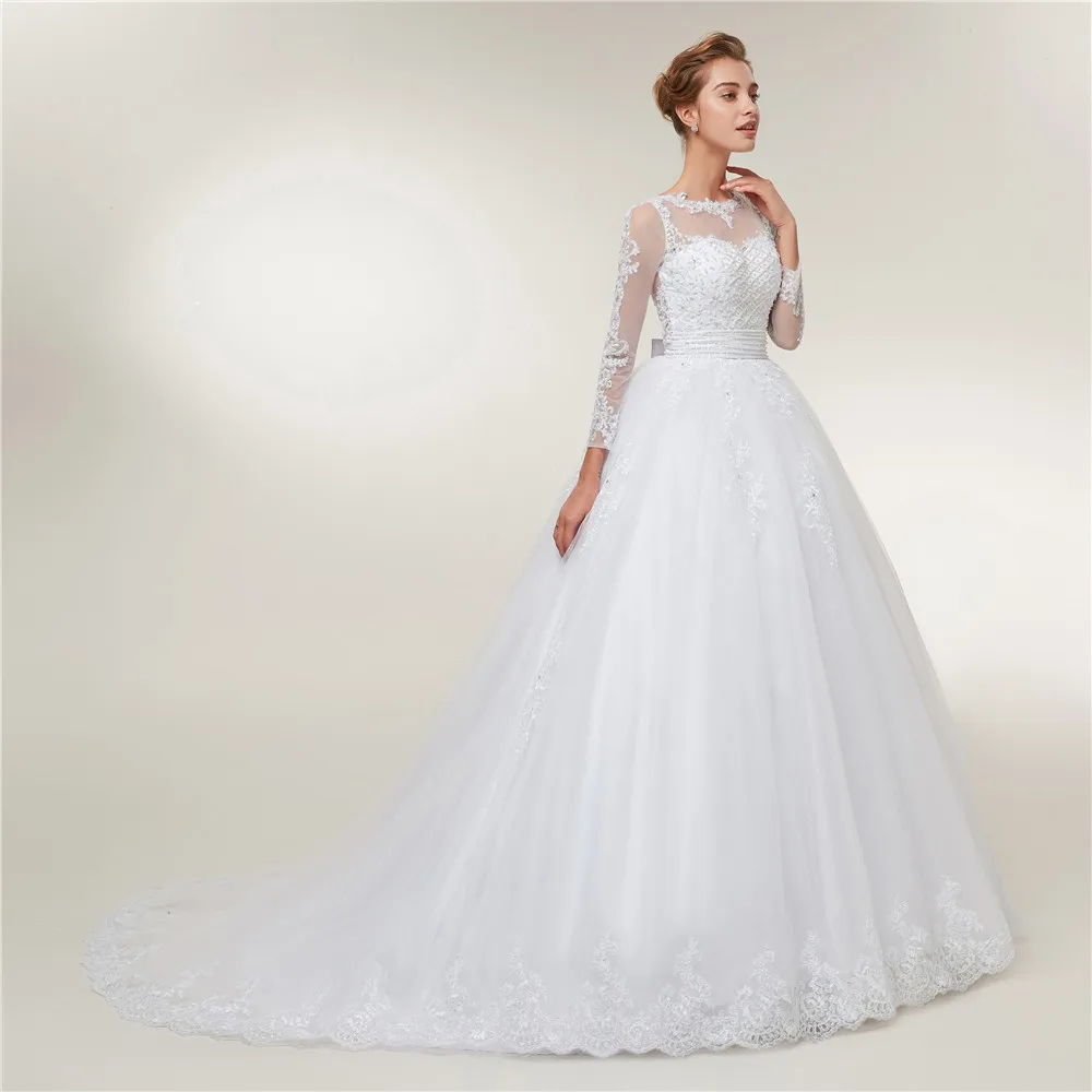 Fansmile 2 в 1 Съемный Поезд бальное платье Свадебные платья Vestido De Noiva аппликационные Жемчужины для Кружева Свадебные платья FSM-567T