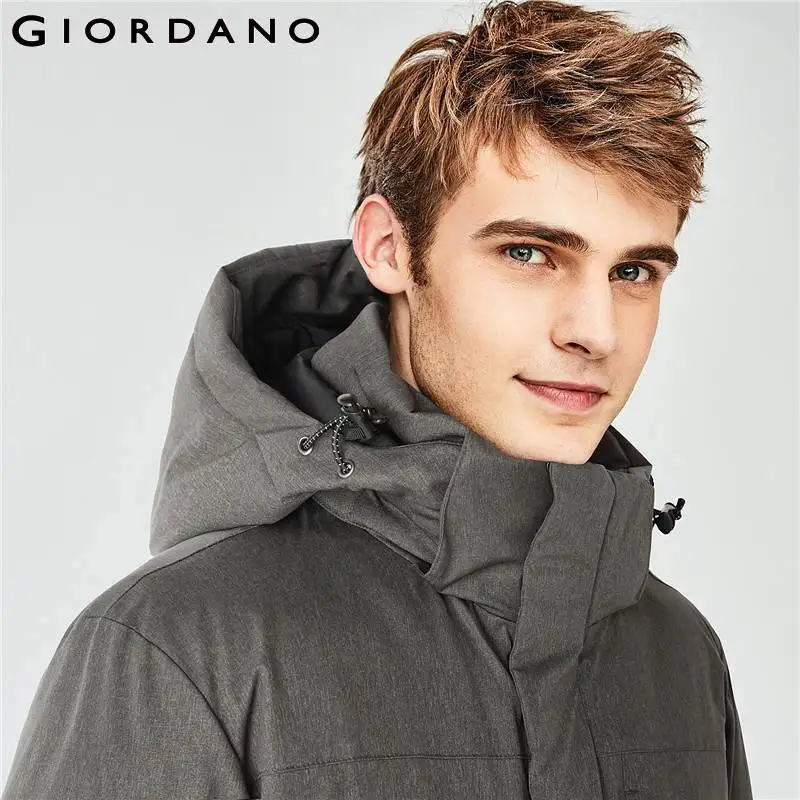Giordano мужской зимний пуховик средней длины с капюшоном набивка из натурального