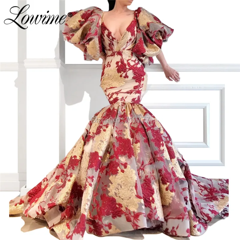 

Couture Muslim Women Evening Dress Islamic Dubai Formal Kaftan Saudi Arabic Party Gown Abendkleider Mermaid V Neck Prom Dresses