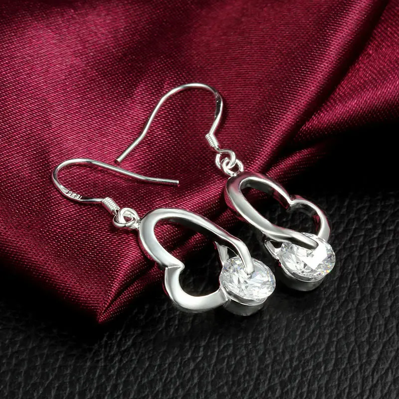 Wedding Jewelry Dress Earring Silver Plating Love Heart Drop with Zircon for Women Earrings | Украшения и аксессуары