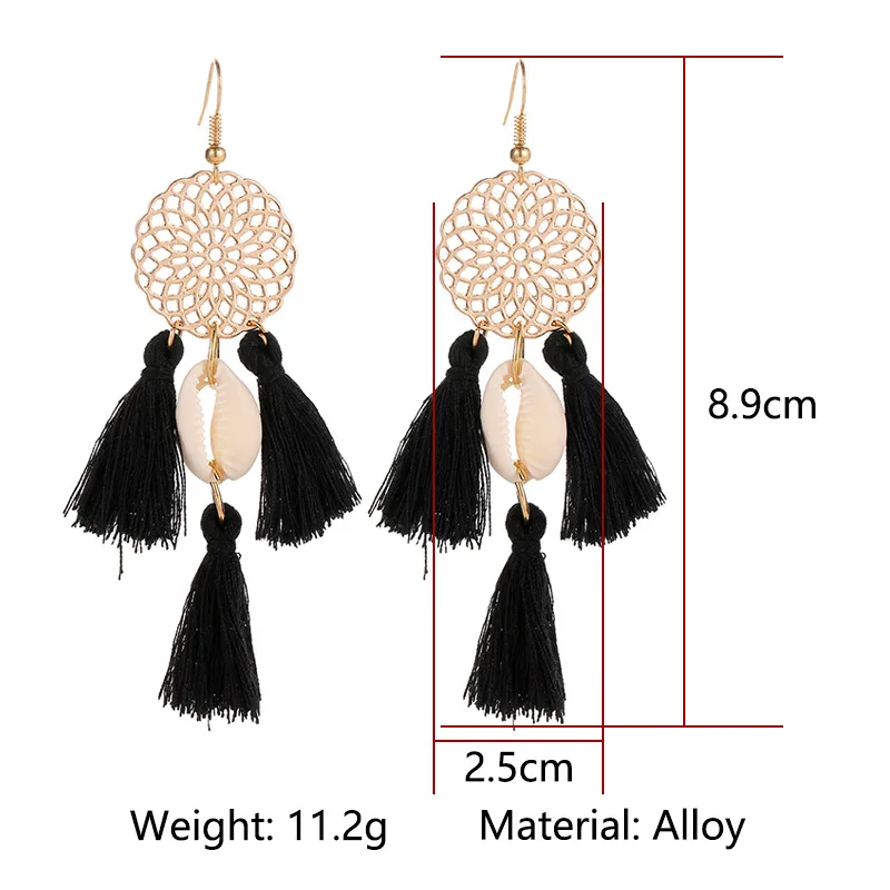 Висячие серьги с кисточками женские круглые золотистые металлические тремя