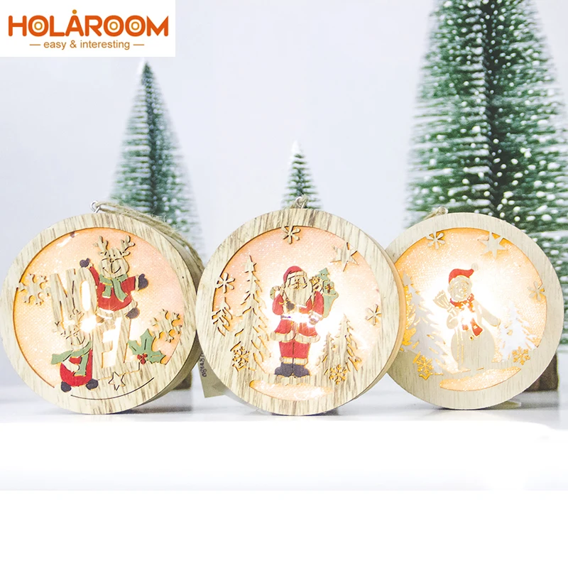 

1pcs Christmas light pendant Wooden Christmas Tree Hanging Ornaments Santa Snowman Elk Light Party Xmas Decorations for Home