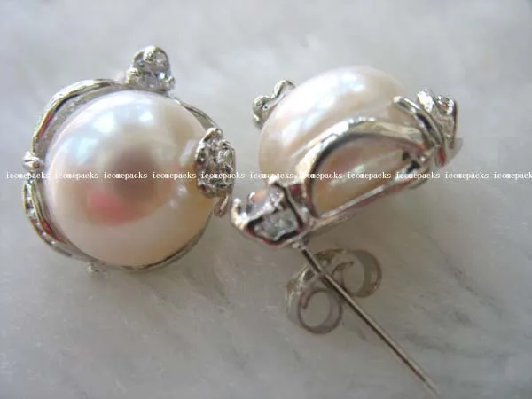 

wholesale 13-15mm white freshwater pearl baroque earring
