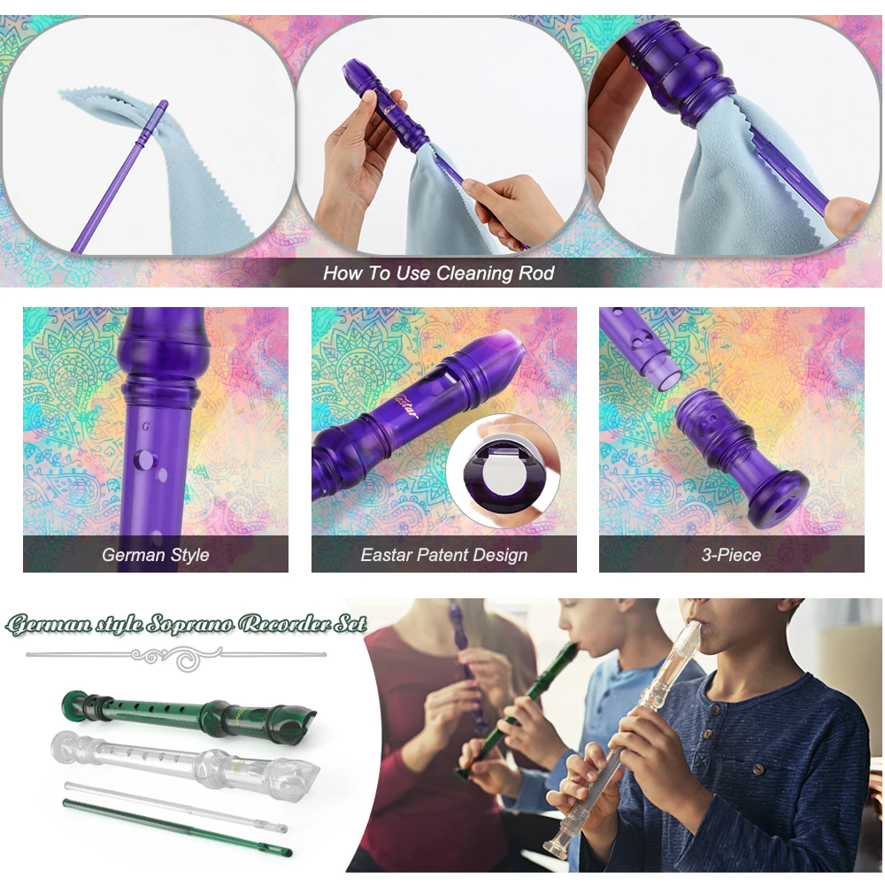 Сопрано рекордер 8 отверстий длинный флейта немецкий стиль C Ключ цветной