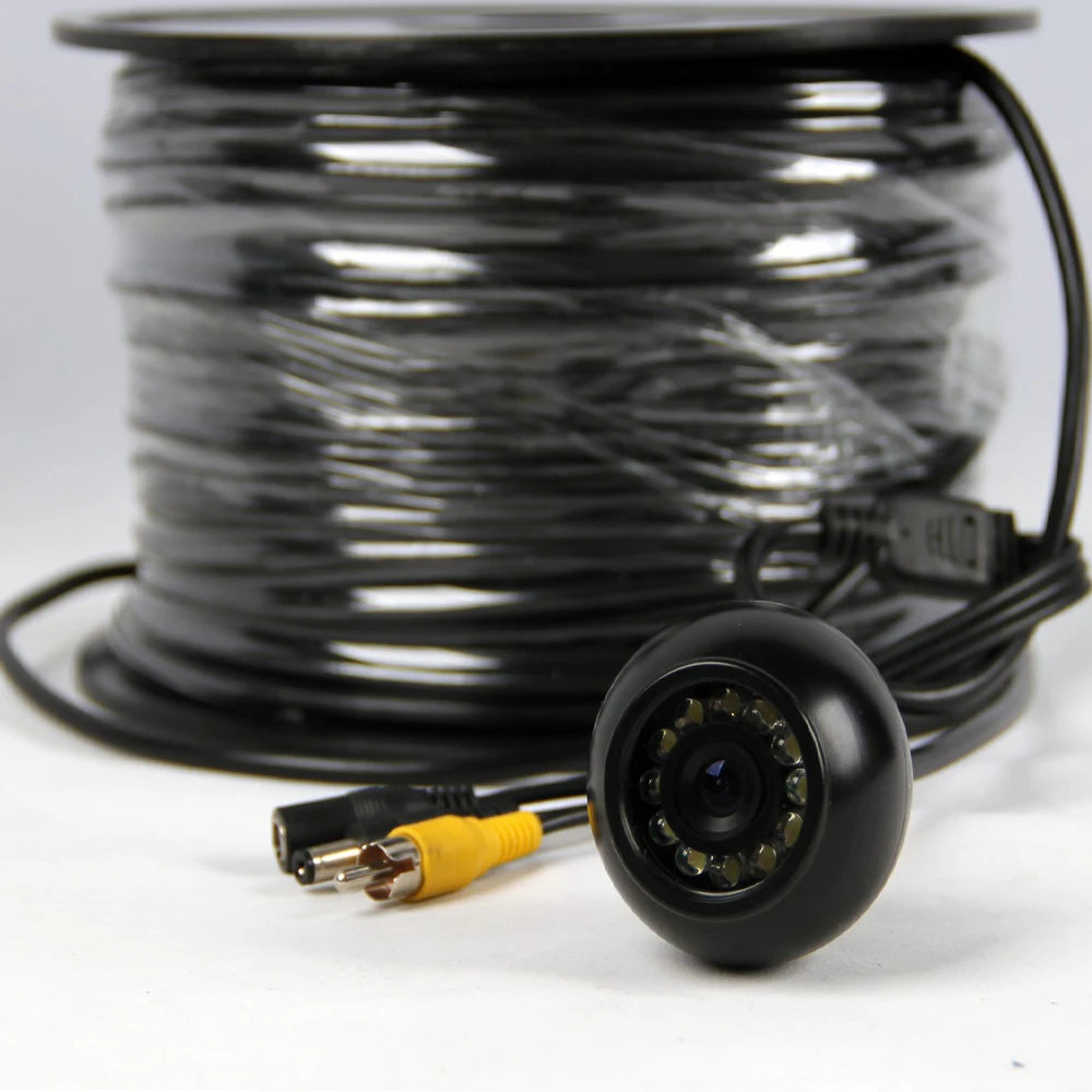 Дешево Комплект подводной рыболовной камеры в форме купола с кабелем глубины 50 метров и 7-дюймовым TFT ЖК-монитором с меню OSD и твердым пластиковым ко...