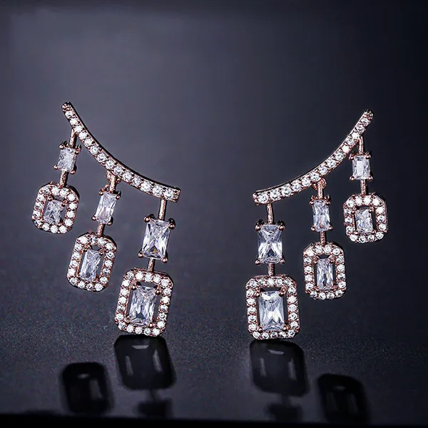 Rose Gold Color 1 UILZ, трендовые Женские Висячие серьги с квадратным кубическим цирконием, вымощенные для женщин, для вечеринки, для свадьбы, UE2031 - Окраска металла: Rose Gold Color 1