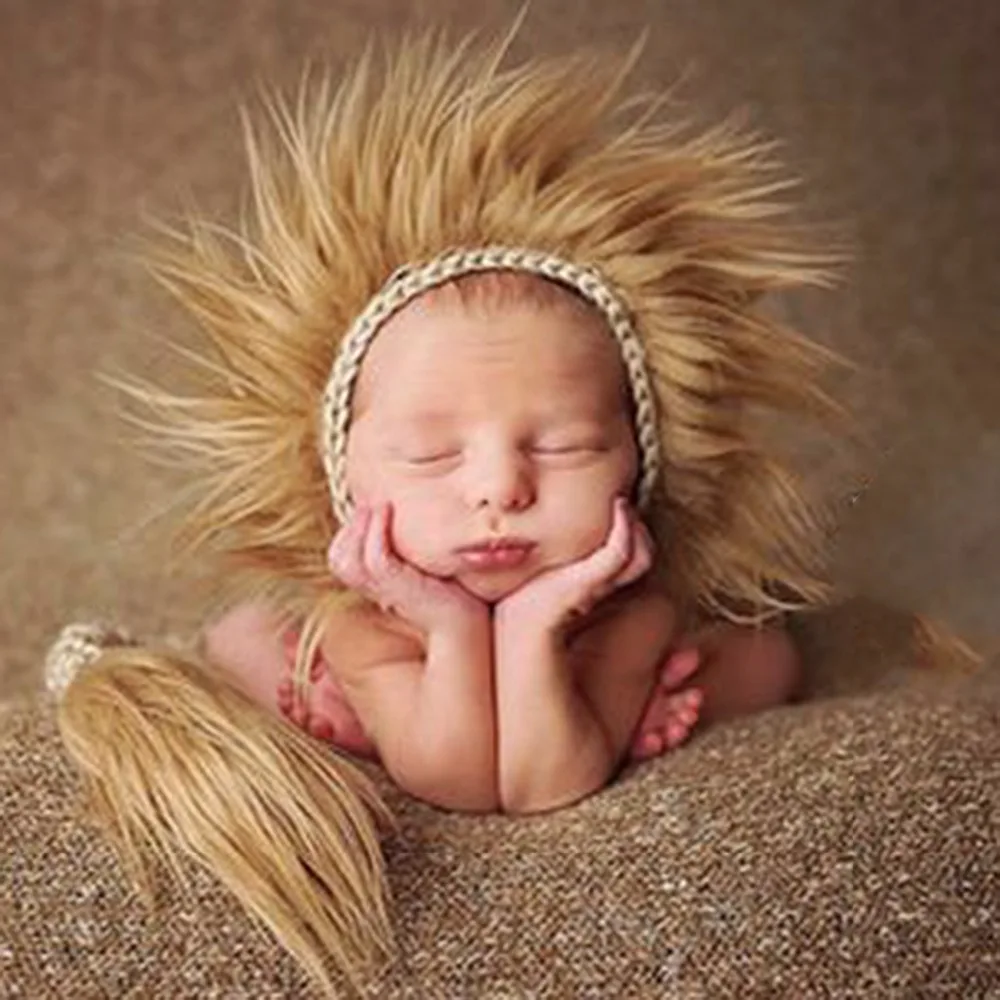 

Детская осенне-зимняя шапка ручной работы, шапка Львенок для мальчиков, реквизит для фотосессии, подарок на день рождения для новорожденных