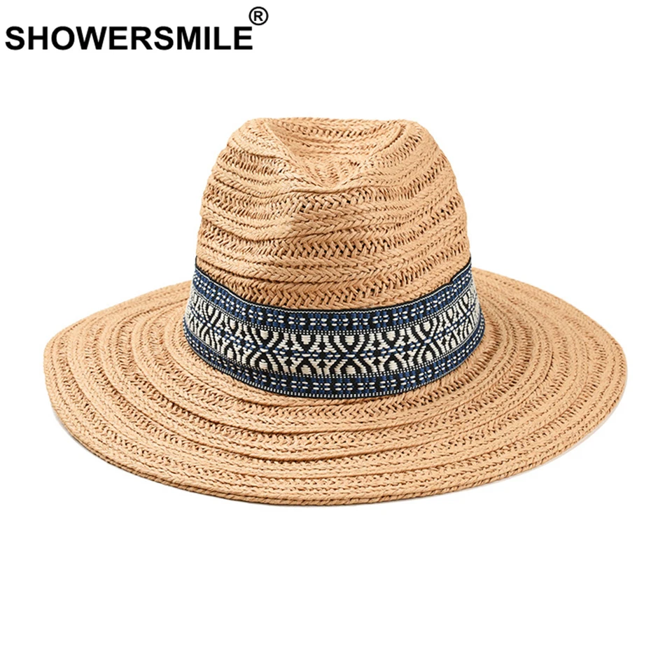 SHOWERSMILE шляпы ручной работы женские соломенная шляпа от солнца мужская фетровая шляпа цвета хаки Этническая дышащая уличная джазовая Солнцезащитная шляпа унисекс
