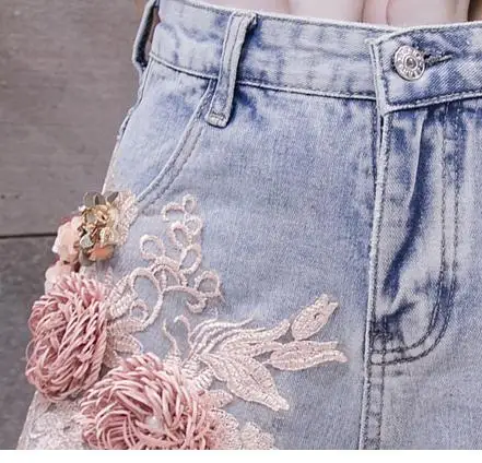 Летние женские рваные джинсовые шорты с высокой талией бахромой вышивкой