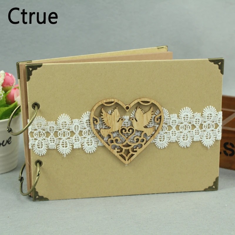 

21cmX15cm Custom names love bird Wedding Guest book Signature Books Couple Wooden Notebook Vintage Wedding Decoration