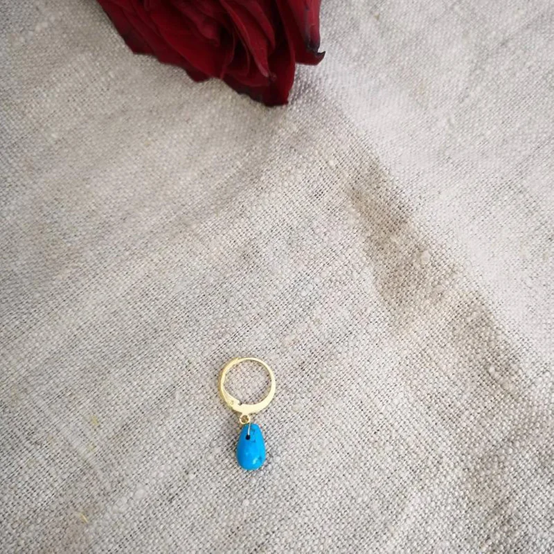Женские серьги обручи WTLTC простые маленькие с бирюзой из каплевидного камня в