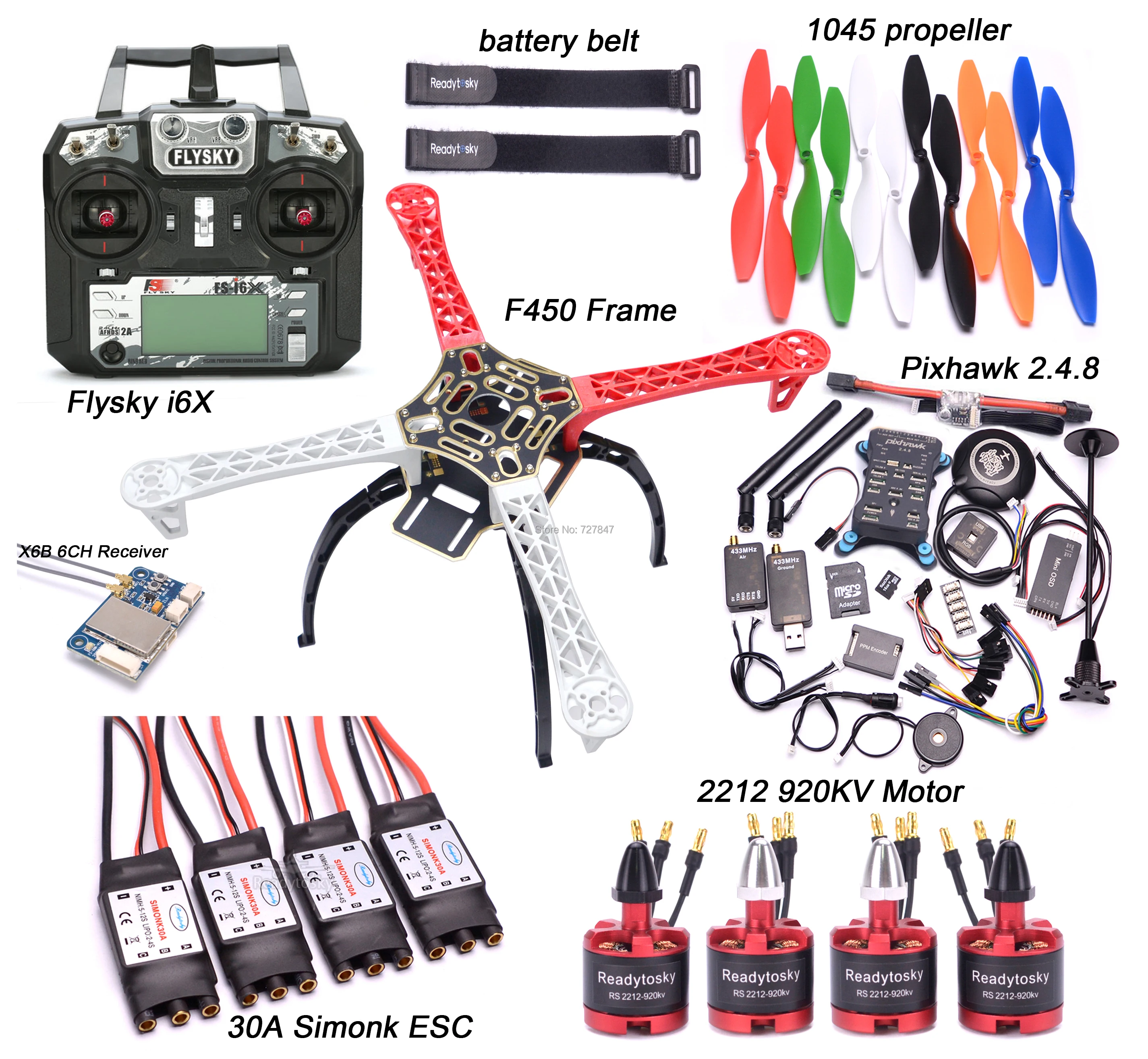 F450 450 мм комплект рамы для квадрокоптера PIXHAWK 2.4.8 управление полетом M8N GPS 30A Simonk бесщеточный ESC 2212 920KV двигатель Flysky I6X+ X6B