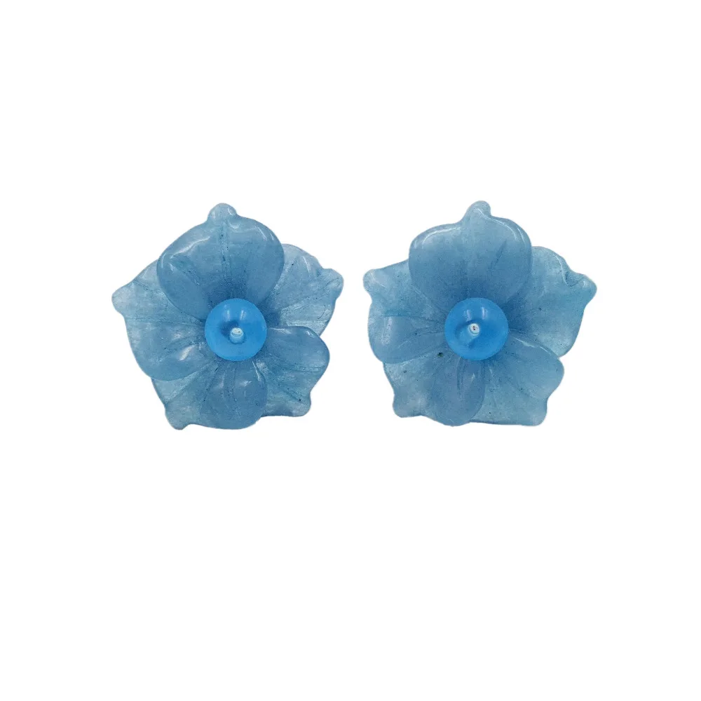 

Lii Ji Classic Dye Blue Color Jade Flower 925 Sterling Silver Stud Earring size about 15mm
