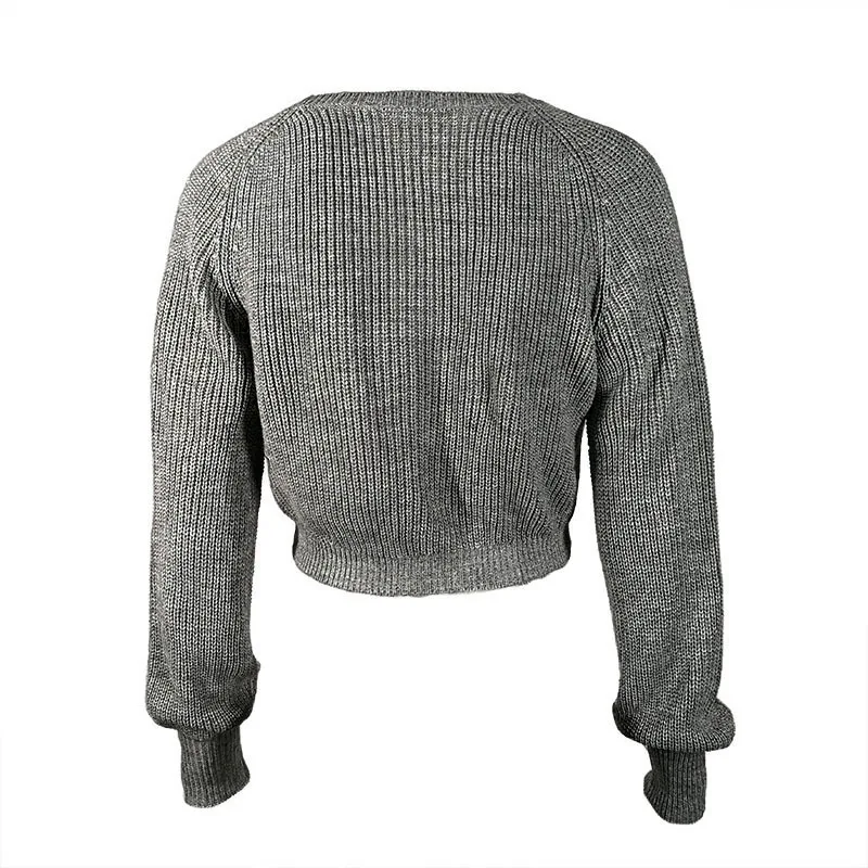 Gray Knitting Round Neck Long Sleeve Sweater Women Autumn Winter Chic Casual Jumper Pullover Top Blouse | Женская одежда