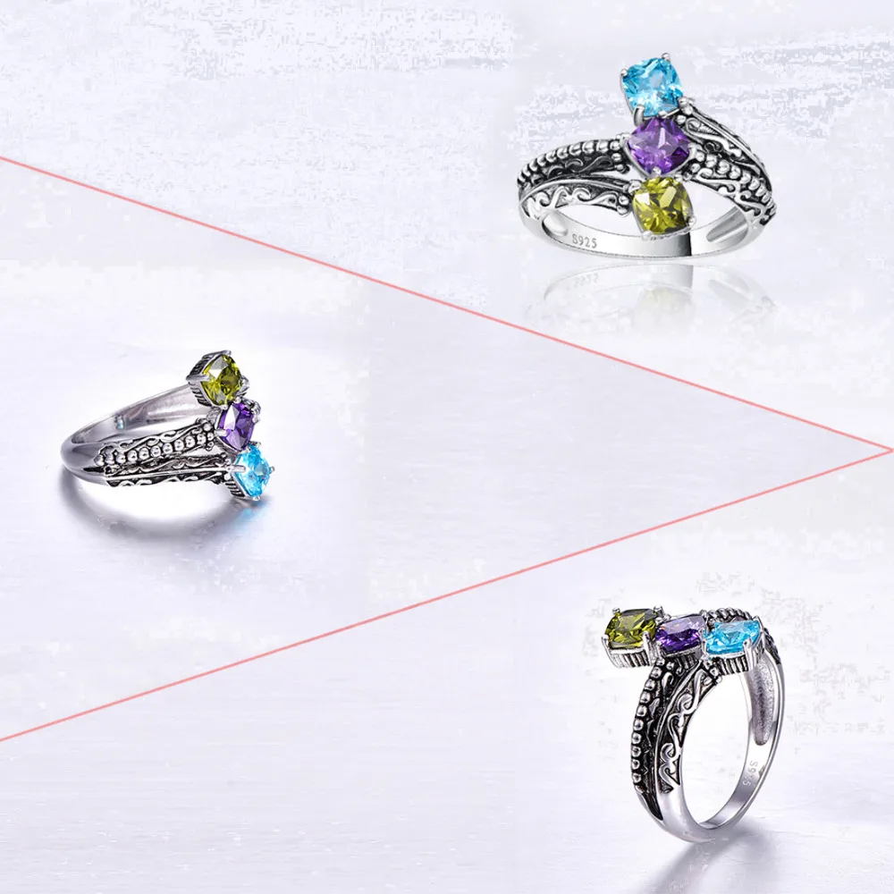 Хит продаж Jrose 5*5 мм подушка с 3 камнями Swis Blue CZ & Morganite твердое 100% Серебро 925 пробы