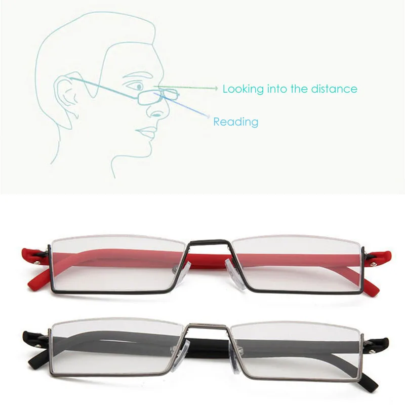 

Flexible Black Tr90 Half Frame Semi Rimless Reader Reading Glasses With Case
