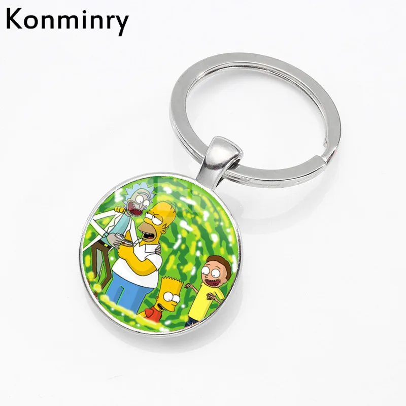 Silver Konminry научная фантастика мультфильм Рик и Морти брелок держатель круглый стеклянный кулон подарки ручной работы для женщин и мужчин ювелирные изделия - Цвет: Silver