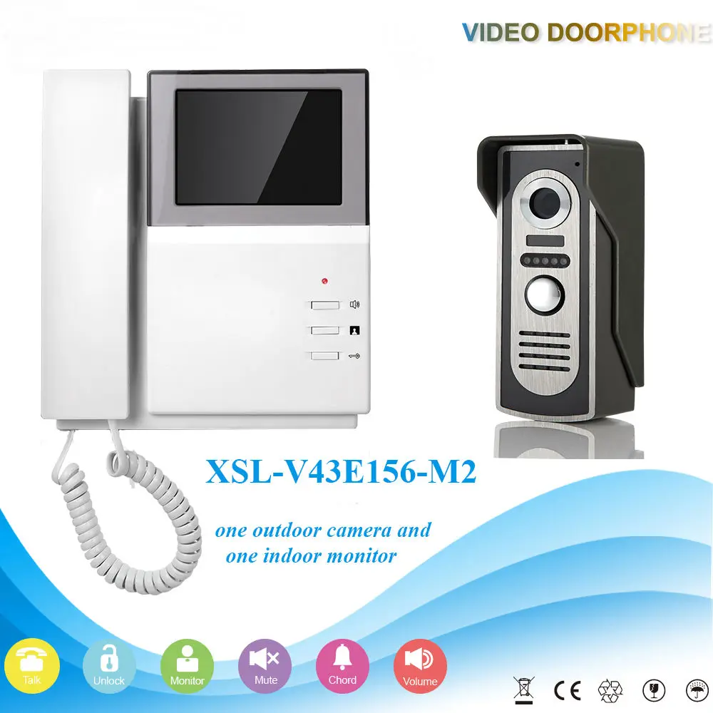 V43E156M21V1 YobangSecurity видеодомофон 4,3 дюймов монитор видео телефон двери дверной звонок спикер домофон комплект RFID система контроля доступа - Цвет: V43E156M21V1