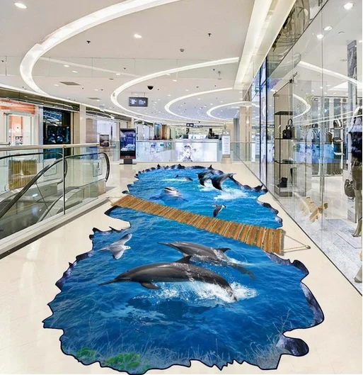 

[Self-Adhesive] 3D Sea Bridge Dolphin 2 Non-slip Waterproof Photo Self-Adhesive Floor Mural Sticker WallPaper Murals Wall Print