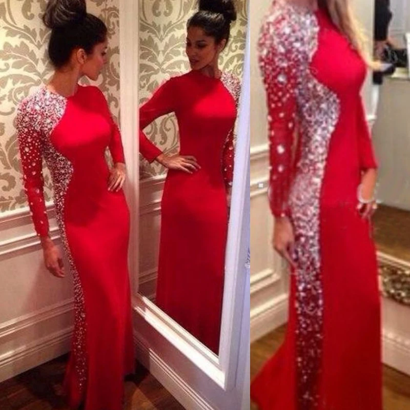 

Robe de soiree новое длинное вечернее платье с высоким воротом и длинными рукавами длиной до пола, платья для выпускного со стразами 2017