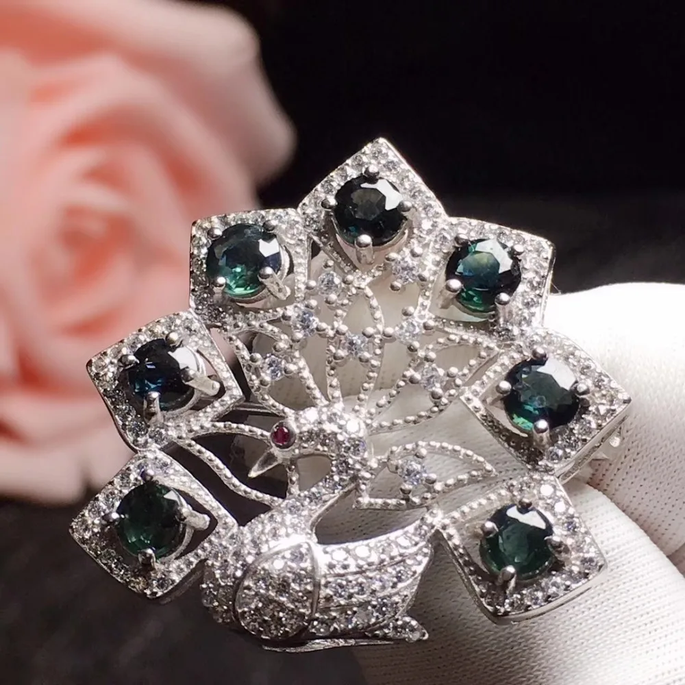 Sapphire brooch Free shipping Natural real 925 sterling silver 4*4mm 7pcs gemstone | Украшения и аксессуары