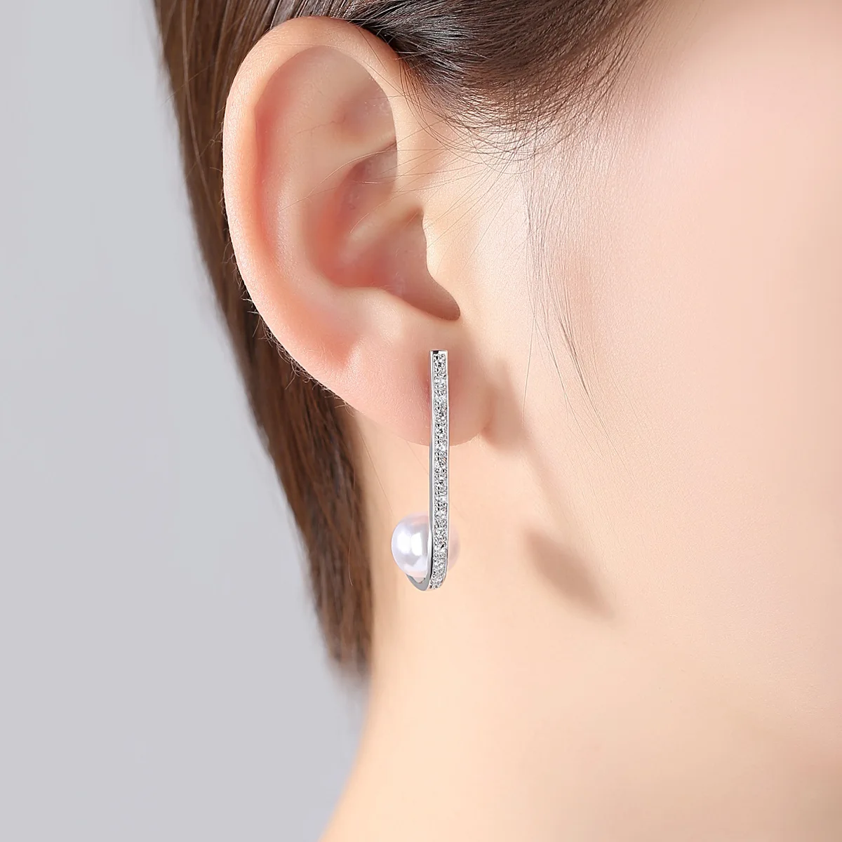 2019 New Creative Gold Silver Color Fulll AAA Cubic Zirconia Hook White Pearl Drop Earrings For Women Geometric Design Earring | Украшения