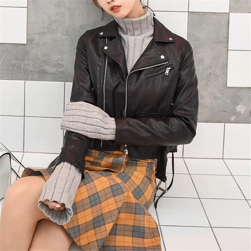 Европейский и американский пояс маленькая кожаная куртка пальто женская