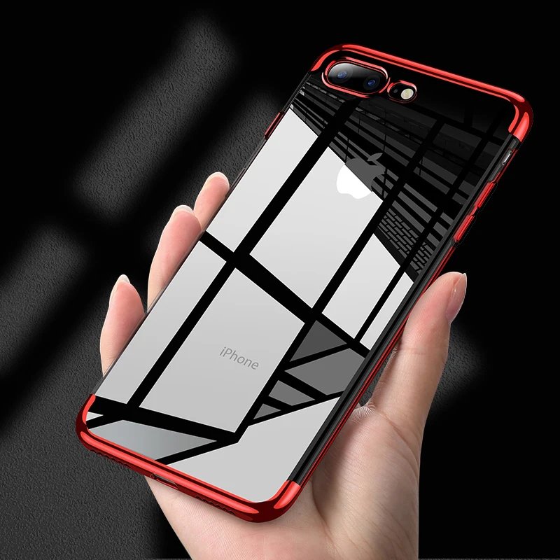 

Case for iPhone 7 Case Cover Transparent Plating TPU Soft Silicone Back Cover For Apple iPhone7 8 Plus 7Plus Cases Phone Coque