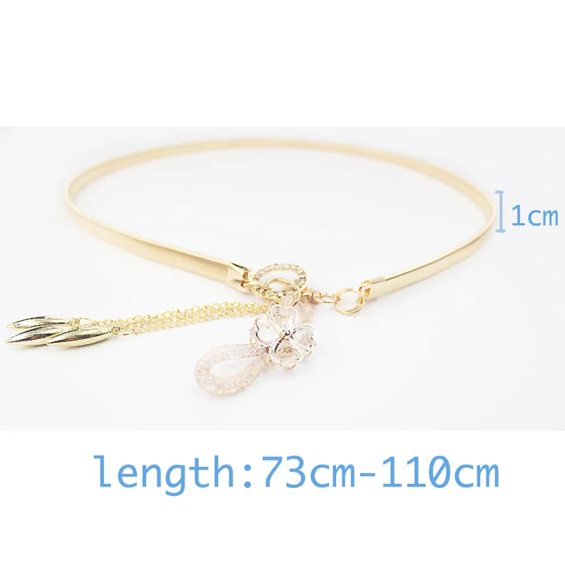 Ремень женский эластичный высококлассный золотистый пояс с четырьмя листьями