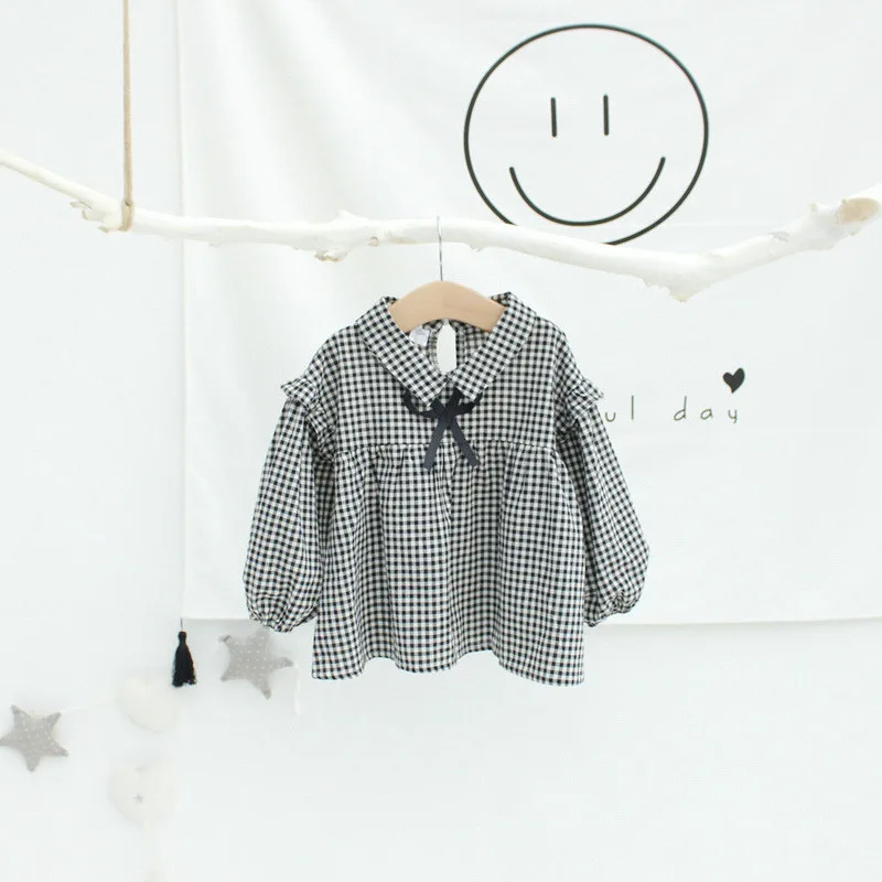 Новинка весны 2019 Детская рубашка для девочек верхняя одежда с бантом модная