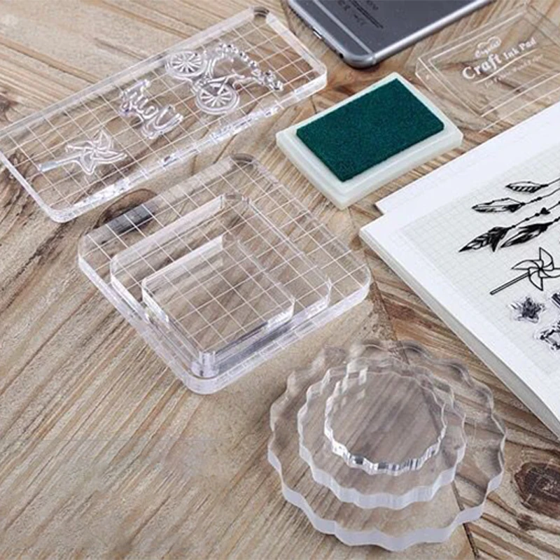 Практичная прозрачность акриловая ручка блок прозрачный DIY печать штамп блоки