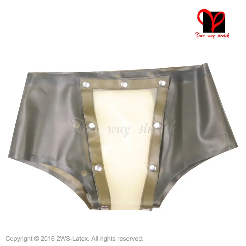 Sexy Latex boy short Cod piece buttons Briefs Rubber thong pants knickers Codpiece Underwear bottom panty KZ-084