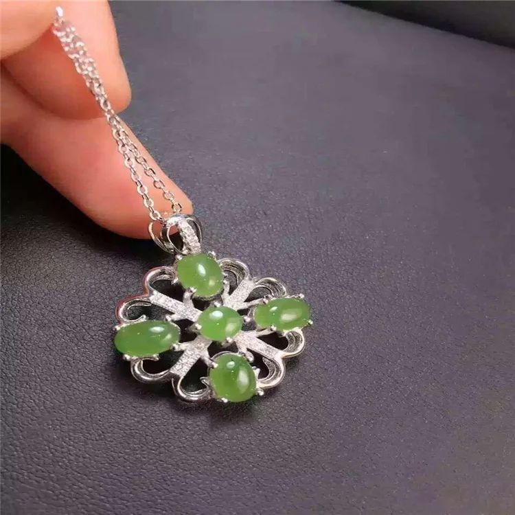 

KJJEAXCMY boutique jewels S925 Pure silver inlay natural jade lady pendant + necklace money bag silk jewelry plant leaves