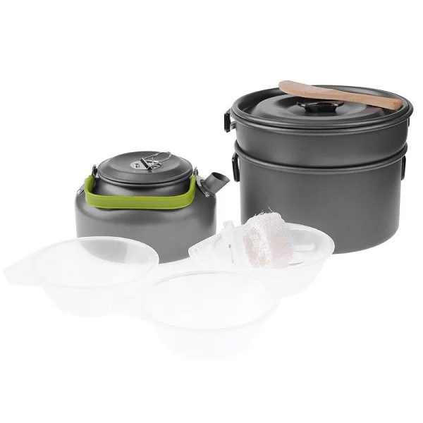 Teapot and Pan Set 9 в 1 миска для пикника, набор кастрюль с антипригарным покрытием, кастрюли, миски, чашки, портативные, алюминиевый сплав, походная посуда, посуда для путешествий - Цвет: Teapot and Pan Set