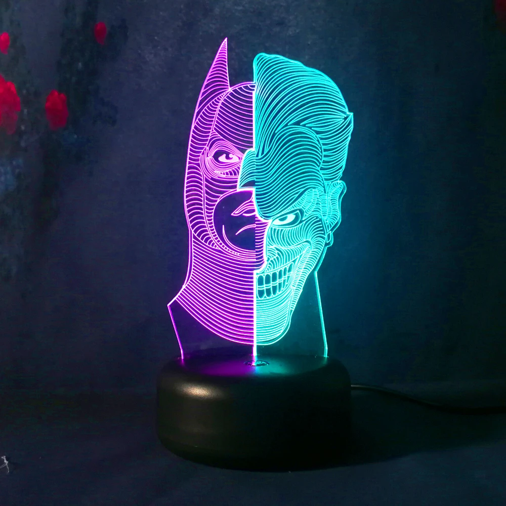 2018 HOTMOVIE Бэтмен Фигурка Джокер 3D Led ночник лампа двойной цвет изменение USB LED
