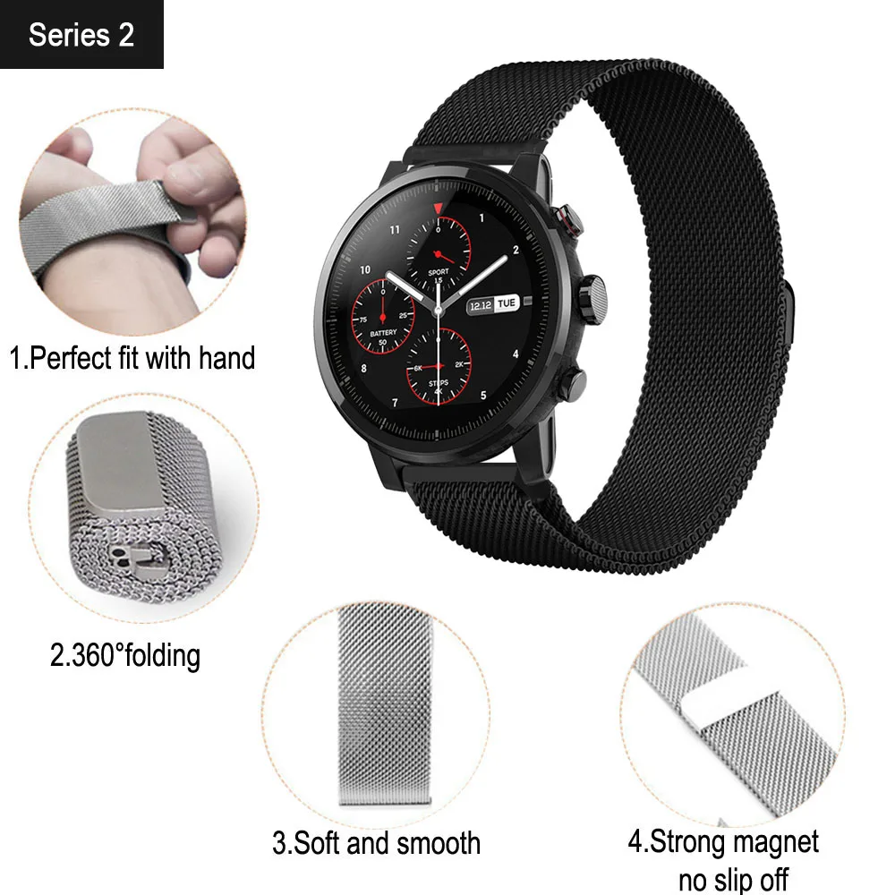 Ремешок для часов Amazfit ремешок из нержавеющей стали ремешок для часов 20 мм для Xiaomi Huami Amazfit Bit ремешок Bip 22 мм Amazfit Pace Stratos 2