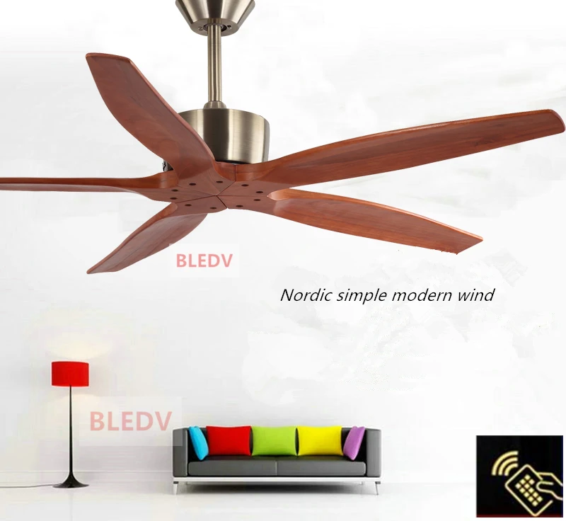 

52 Inch Wooden Ceiling Fans Without Light Home Bedroom Living Room Fan 220v Ceiling Fan Wood Remote Control 5 Wooden Blades