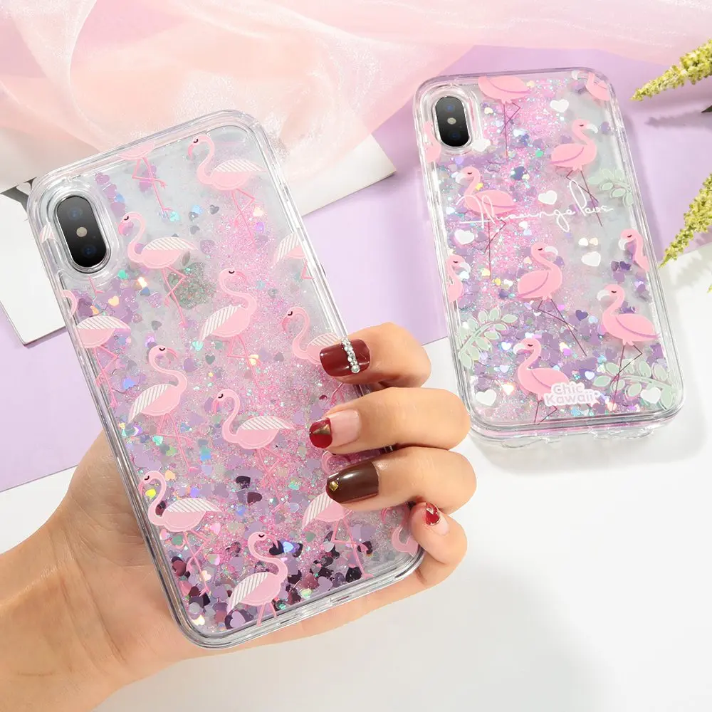KISSCASE Flamingo Quicksand GirlyCases For iPhone 6S 6 S 7 8 Plus X 10 Case Bling Liquid Silicon Back Cover |