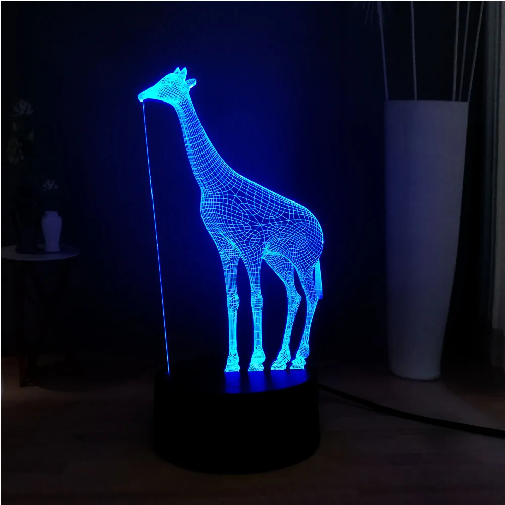 Новый иллюзия милое животное жираф 3D 7 цветов Изменение LED ребенок сна
