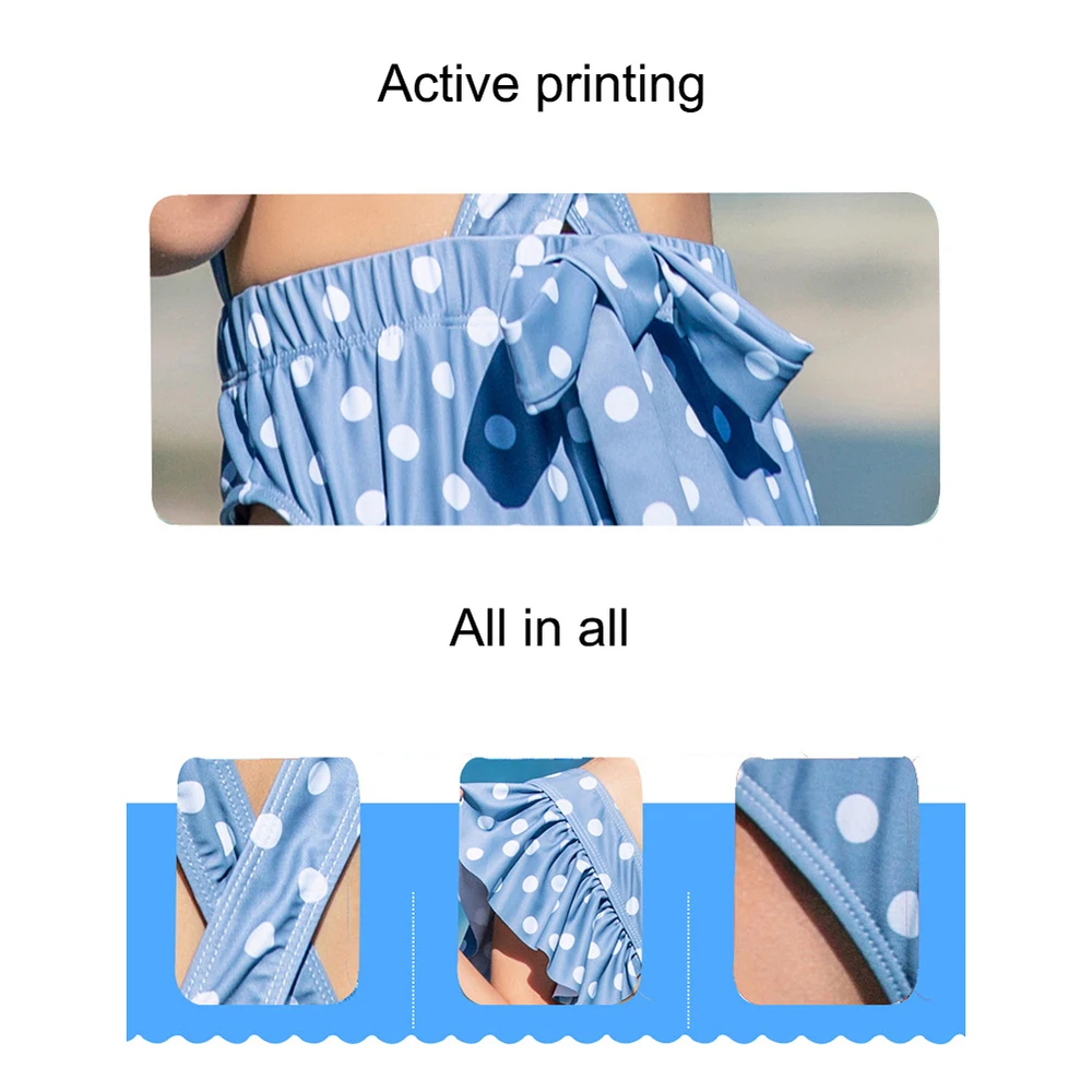 

Children One-piece Swimsuit Toddler Girls Cute Dot Print Swim Beach Wear Hot Spring Ruffles Bikini Halter Swimwear with Cap