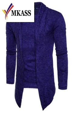 Hot Autumn Fashion Brand Men's Solid Color Long Thin Fake two pieces Cardigan Sweater Cotton Jumpers Men | Мужская одежда