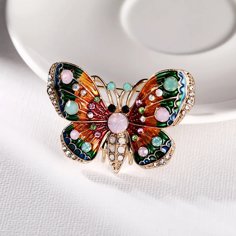 RHao Colorful Enamel pins Butterfly Brooches for Women Coat Dress Corsage brooch Rhinestone Flying Insect Brooch gifts | Украшения и