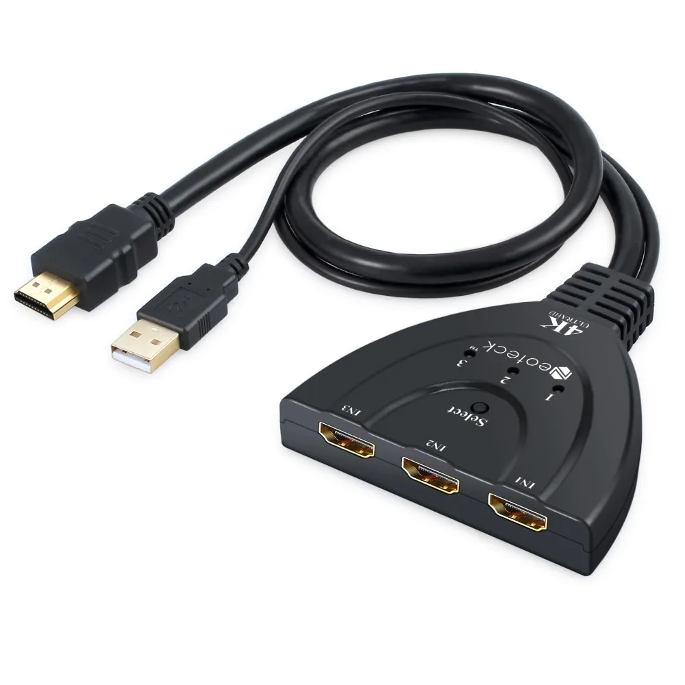 ESYNiC 3 в 1, 4 K 3D 1.4b HDMI преключатель+ USB Мощность кабель Поддержка, поддержка нескольких Вход источников для dvd-бокс PS3 PS4 3 Порты и разъёмы коммутатор