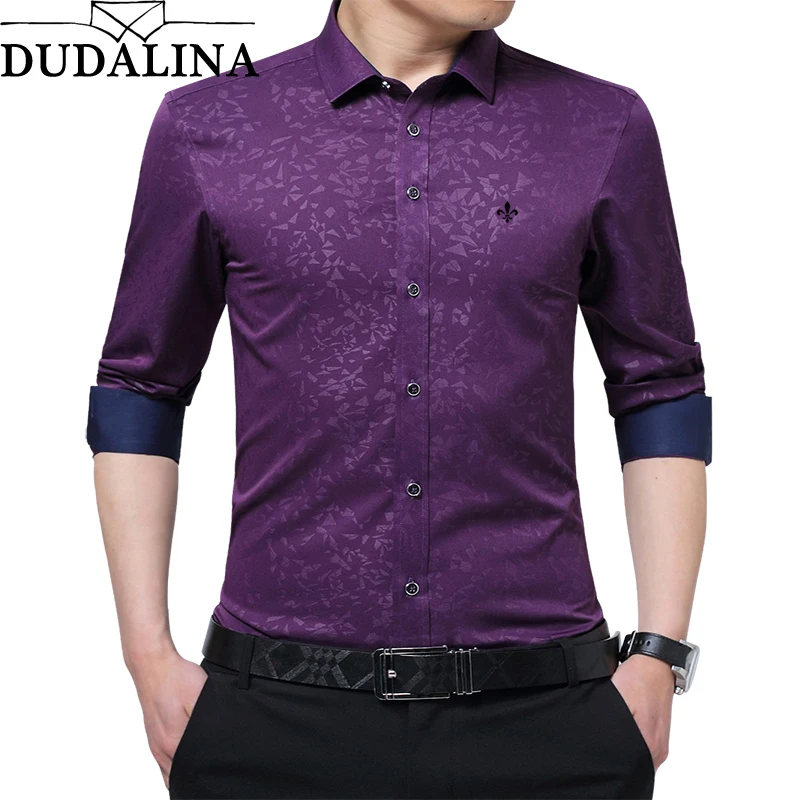 DUDALINA новая мужская одежда Slim Fit Мужская рубашка с длинными рукавами Повседневная мужская рубашка с принтом жаккард плюс размер Импортируется из Китая