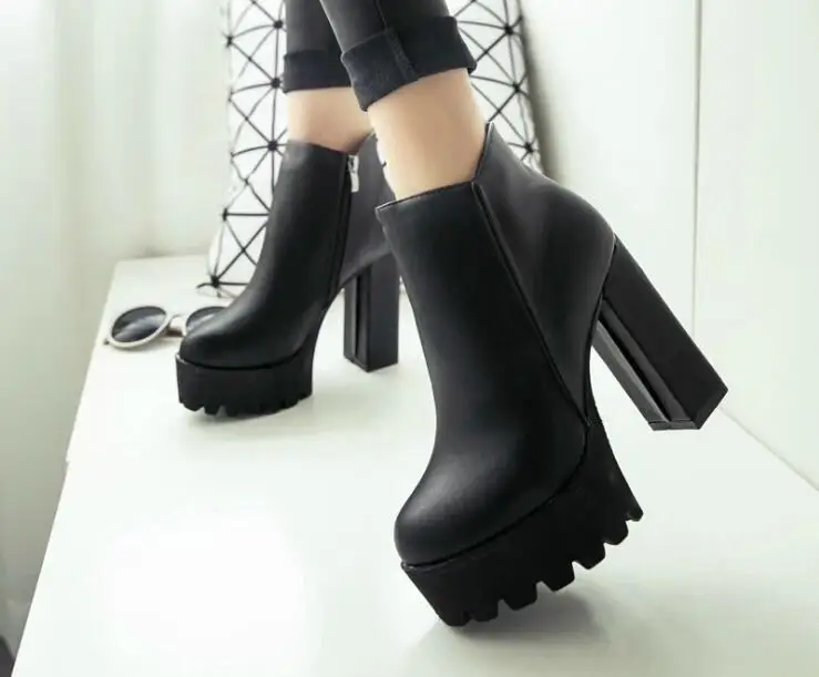 Women's shoes new Fashion Side Zipper Ankle Boots Platform High Heel Ladies Winter Woman Shoes Black boot | Обувь
